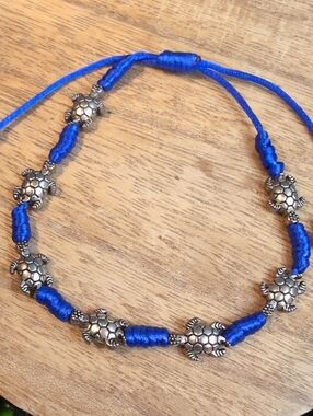 Lil Blue Turtle Charm Bracelet On A Silk Cord